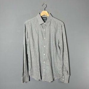 BONOBOS Mens M Long Sleeve Button Front Tailored Slim Fit Shirt Gray Blue Print
